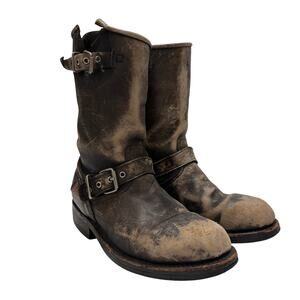 VTG 70's Engineer Patina Distressed Leather Combat Moto Boots Brown Size 39